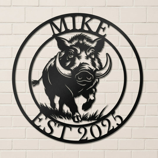 Custom Hunting Metal Sign With Boar Silhouette For Cabin Lodge Home Decor Gift For Dad And Nature Lover