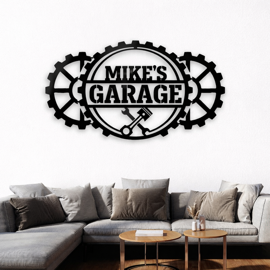 Custom Mechanic Garage Metal Sign Personalized Gear Workshop Wall Art, Piston Decor