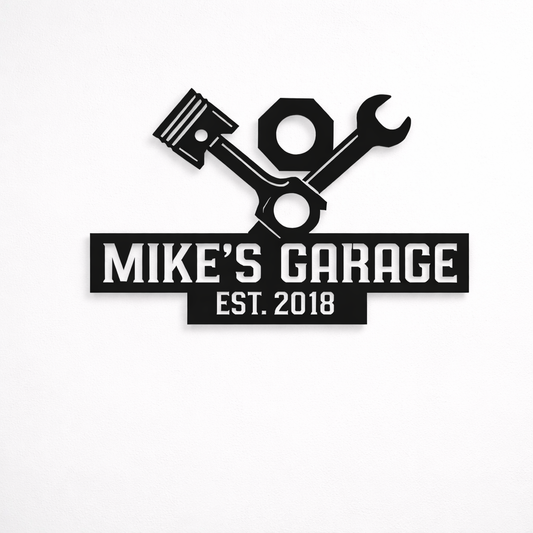Custom Mechanic Garage Metal Sign Personalized Name Workshop Wall Art Auto Shop or Man Cave Decor Gift for Car Lovers