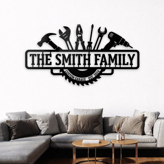 Custom Garage Tools Metal Sign Personalized Workshop Wall Art, Mechanic Name Decor