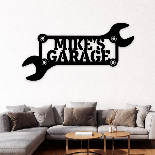 Custom Wrench Garage Metal Sign Personalized Mechanic Name Sign, Workshop Wall Art