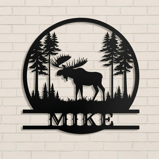 Rustic Hunting Metal Sign With Moose And Trees For Cabin Lodge Home Decor Gift For Dad Or Nature Lover Classic Outdoors Design