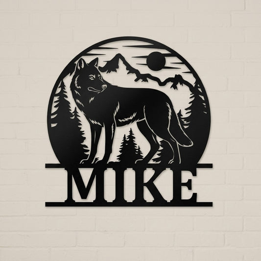 Hunting Metal Sign With Wolf Silhouette And Mountain Scene For Cabin Lodge Home Decor Personalized Gift For Dad Or Nature Lover